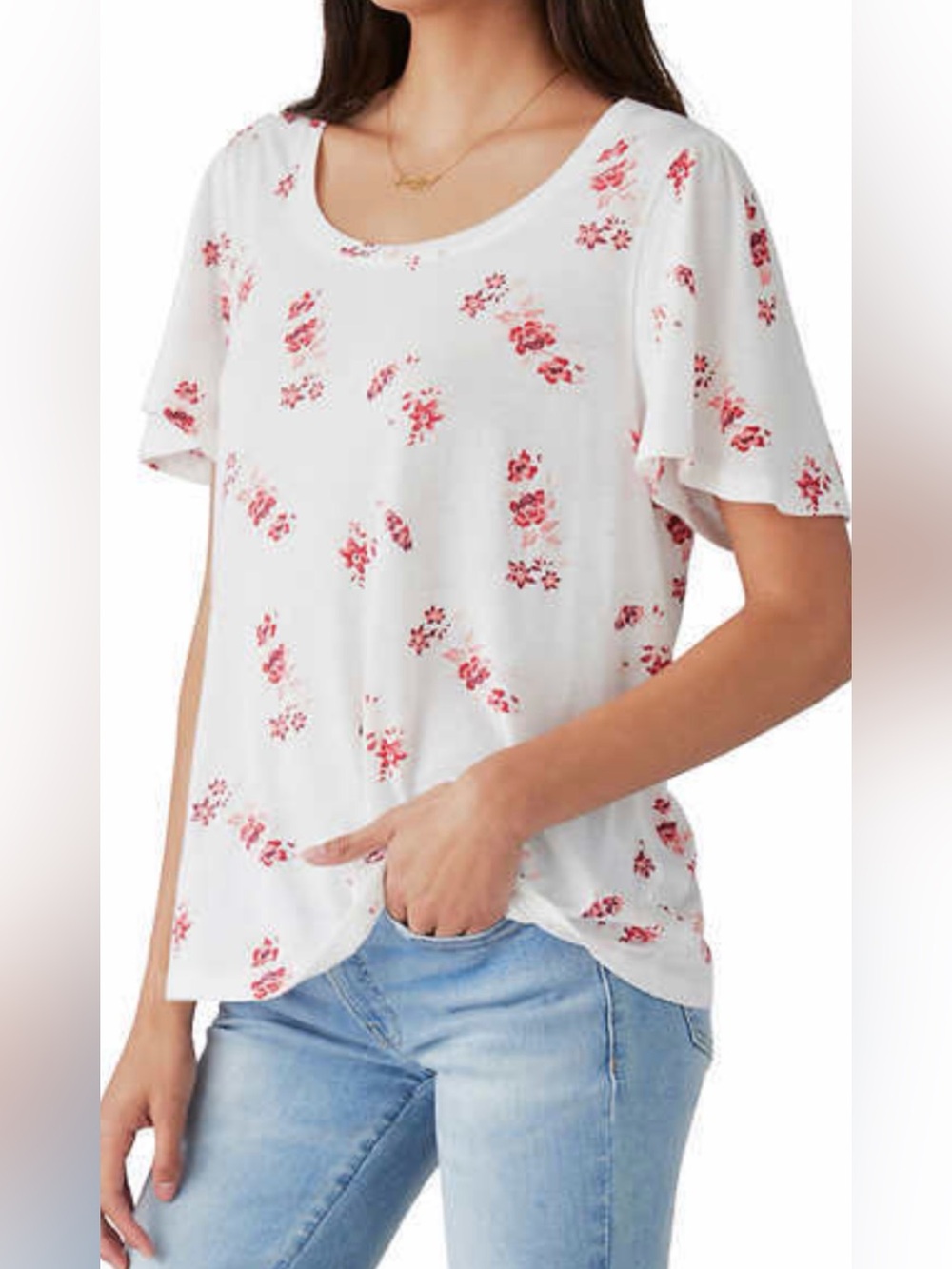 Lucky Brand t-shirt floral white red pink soft cotton short sleeve sz LG